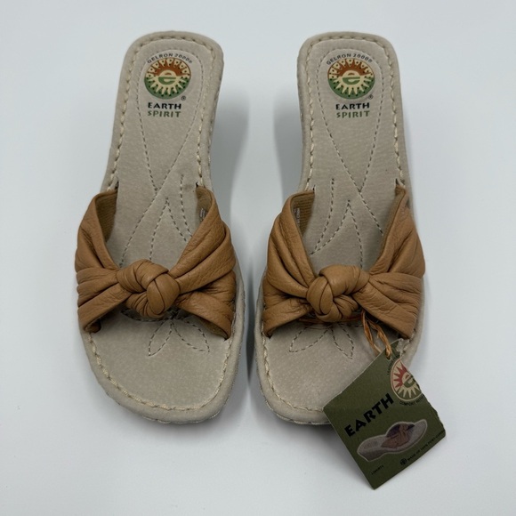 NWT Earth Spirit Women's Liberty Tan Leather Knot Wedge Sandals 8 Gelron 2000 - Picture 2 of 8